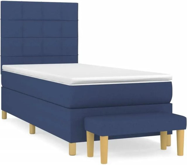 vidaXL Boxspringbett Hybrid mit Matratze Blau und Weiß, B/T/H: 100 x 200 x 118 cm - Bild 1
