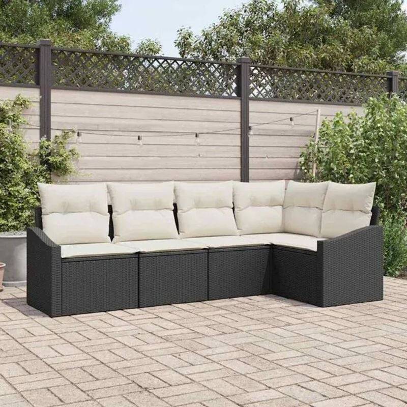 vidaxl Garten Ecksofa Set aus 5 Teilen in Beige, modernes Polyrattan Loungemöbel mit Polyester Polsterung - Bild 1