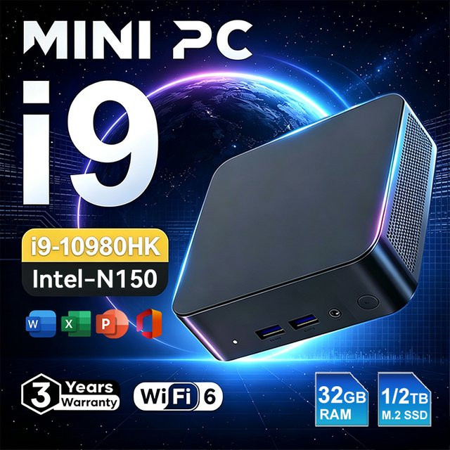 Mini-PC Intel Core i9 10980HK N150 mit Windows 11 Pro, 32GB RAM und 500GB SSD, Tragbarer Gaming-PC in Schwarz mit Wifi 6 und 4K Unterstützung - Bild 1