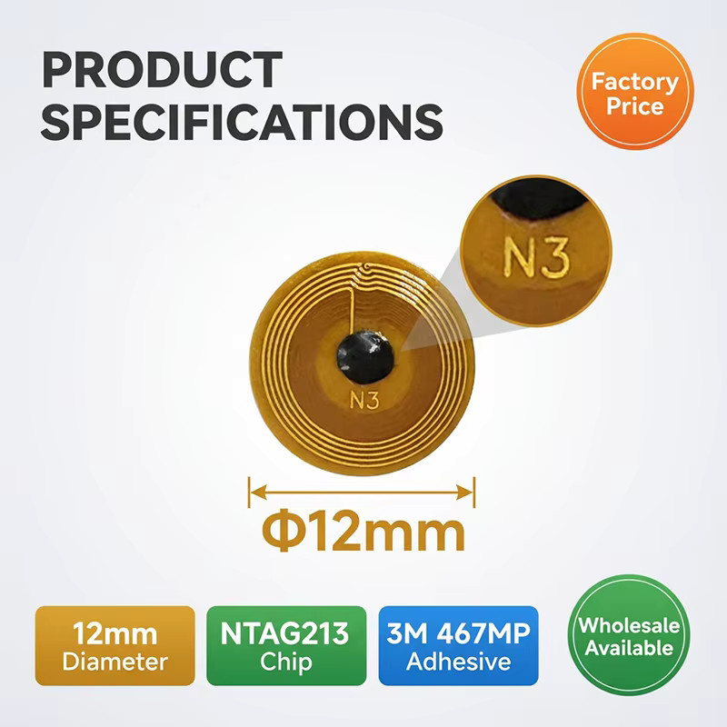 NXP Ntag213 NFC RFID FPC-Tag Mikro Aufkleber mit 13,56 MHz und Durchmesser: 12 mm, Farbe: Gold - Bild 2