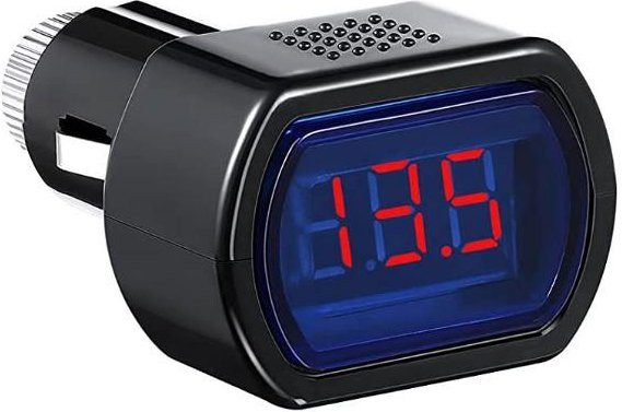 YJMP Auto Parts Digitales Volt-Meter mit LED-Anzeige für Zigarettenanzünder, Elektrischer Spannungsmesser zur Batterieüberwachung für Fahrzeuge, Schwarz - Bild 1