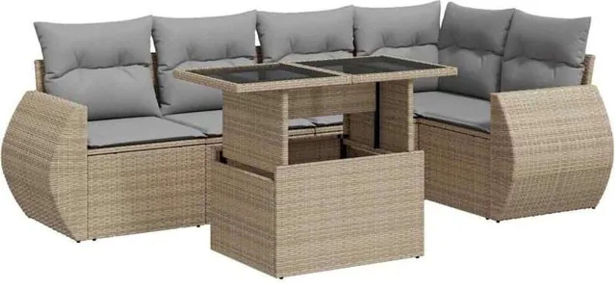 6-teilige Garten-Sofagarnitur mit Kissen aus Polyrattan in Beige von vidaxl - Bild 1