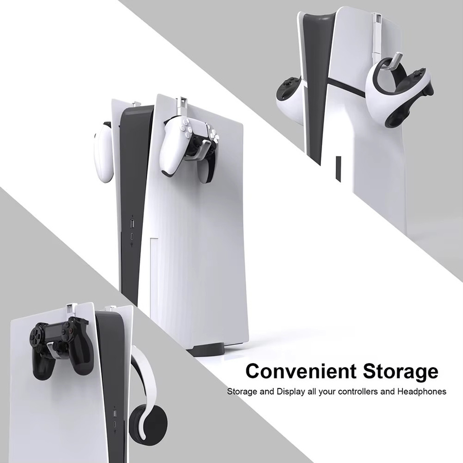 ALLOYSEED Controller-Headset-Ständer Set für PS5 und PS5 Slim Digital Drive in Weiß, 2 Stück Kopfhörer-Haken Zubehör - Bild 4