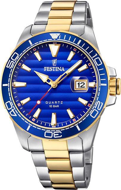 Festina Herrenuhr, Quarz, Edelstahl, Blau, 44 mm, 10 ATM - Bild 1