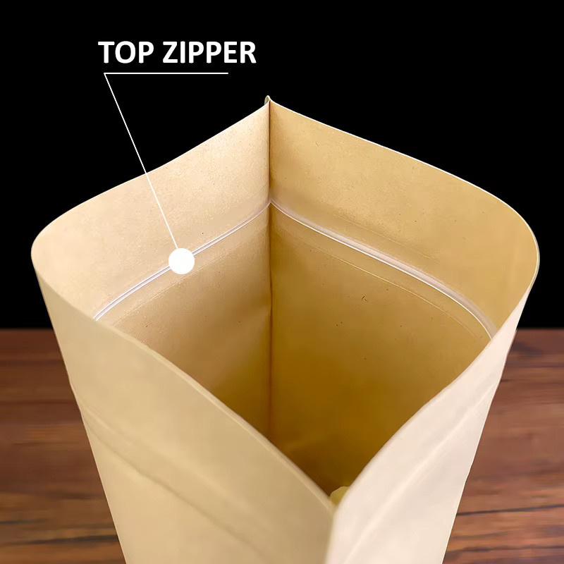 100 Stück wiederverschließbare Standbeutel aus braunem Kraftpapier mit Sichtfenster und Reißverschluss, feuchtigkeitsbeständig, ideal als Lebensmittel-Geschenkverpackung für Partys und Festivals - Bild 3