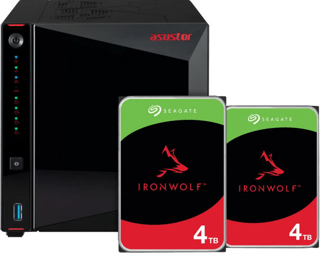 ASUSTOR AS5404T NAS-System in Schwarz mit 2x 4TB Seagate Ironwolf Festplatten - Bild 1