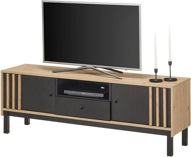 Carryhome Lowboard Volano Modern in Schwarz und Eiche Artisan B/T/H: 156 x 39 x 54 cm - Bild 1