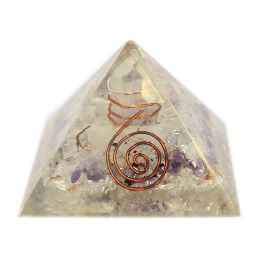 Orgonit-Pyramide von SHAMTAM mit Kristallen, Kupfer und Harz in Violett und Transparent, Höhe: 5,5 cm - Bild 2