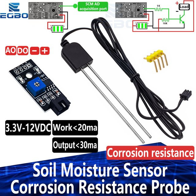 Baishundianzi Bodenfeuchtigkeitssensor und Bodenfeuchtemessmodul mit korrosionsbeständiger Sonde für Arduino, Schwarz - Bild 1