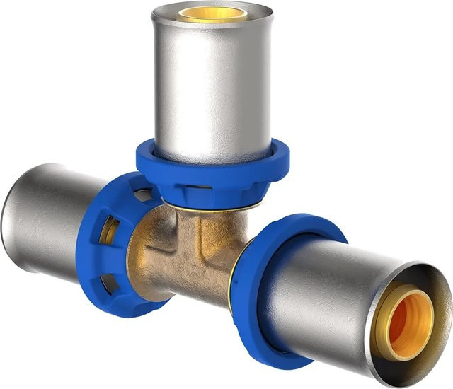 Kirchhoff MS-T-Stück Pressfitting für MSVR Blank 26 mm aus Messing in Silber-Optik - Bild 1
