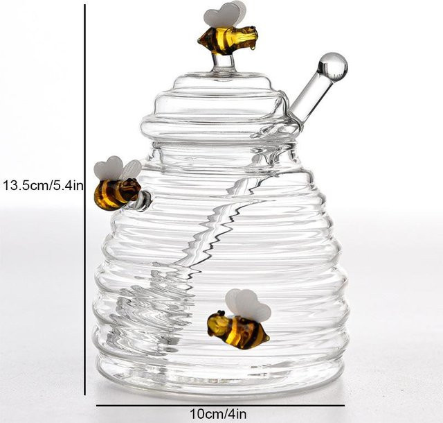Bestbags Honigwabenbehälter aus Glas mit Deckel und Löffel, transparent - Bild 1