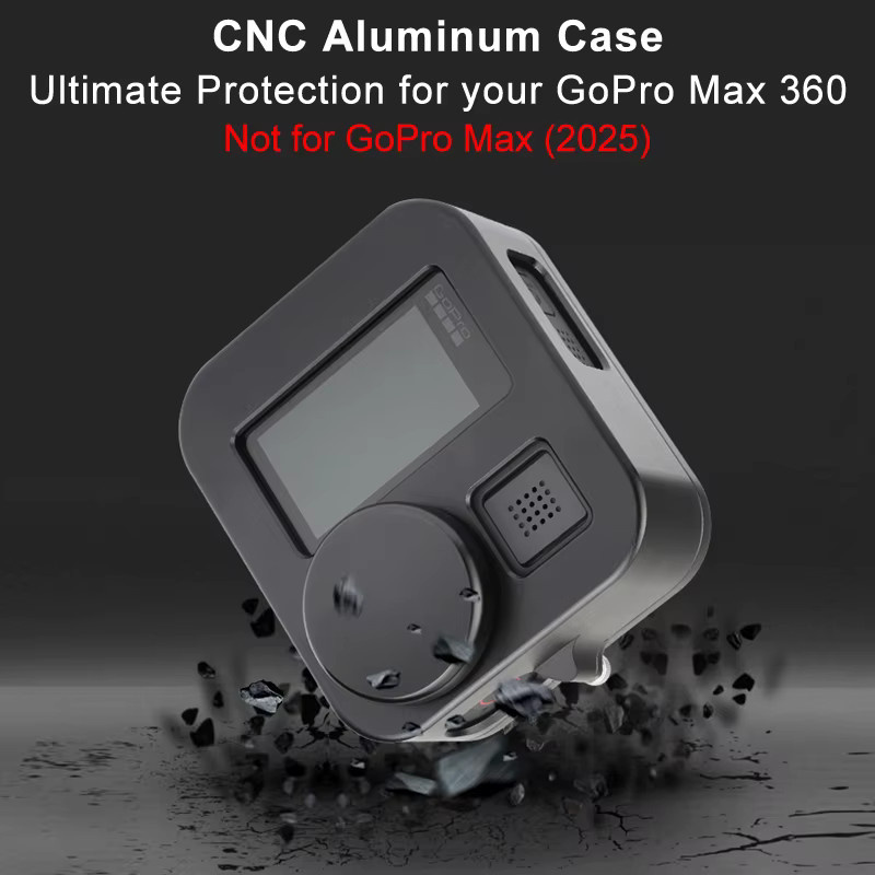 Schutzhülle aus Aluminiumlegierung für GoPro MAX 360 Action Camera inklusive Metallrahmenkäfig, Objektivabdeckung und Displayschutzfolie in Schwarz und Silber - Bild 2