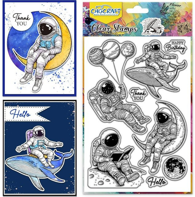 Transparenter Astronaut und Wal Stempel für DIY Scrapbooking und Fotoalben - Bild 1