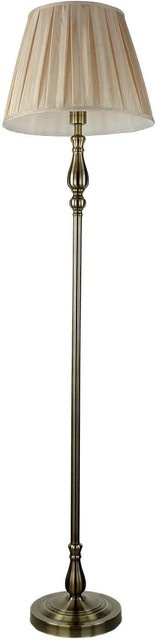 Licht-Erlebnisse Stehlampe aus Metall und Stoff in Messing Antik Braun und Beige, Höhe: 164 cm - Bild 1