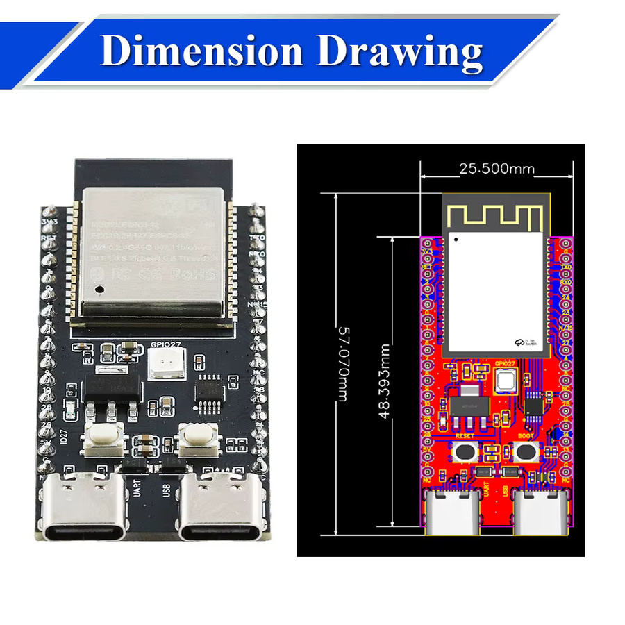 ESP32-C5-DevKitC-1 Entwicklungsboard mit Dual-Frequenz 2,4 GHz und 5 GHz WLAN, WiFi 6, 4MB Flash und CH340, Schwarz - Bild 2