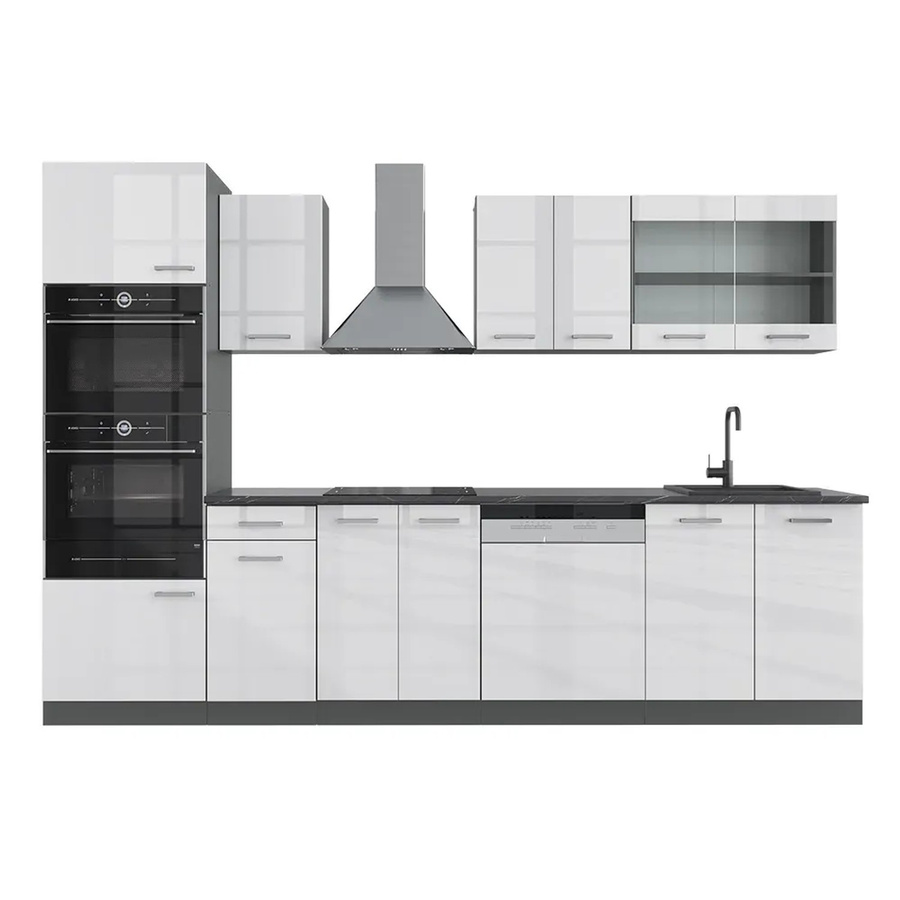 Vicco R-Line Küchenzeile in Weiß Hochglanz und Anthrazit mit Hochschrank, Breite: 300 cm - Bild 3