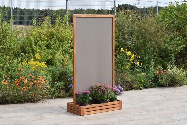 Merxx Sichtschutz Paravent aus Akazienholz mit Textilbespannung in Braun, B/T/H: 90 x 45 x 171 cm - Bild 3