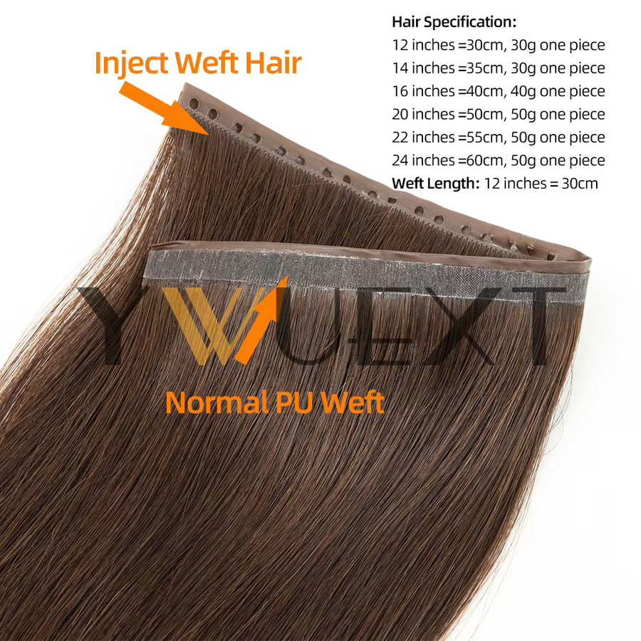 YWEXT Double Inject XO Hole Weft Echthaarverlängerungen, Schwarz, Glatt - Bild 3