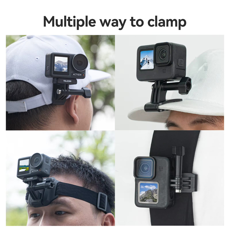 TELESIN 2 in 1 Kopfband Hutclip in Schwarz für GoPro Hero 13 12 11 10 9 8 sowie Insta360 und DJI OSMO Action Zubehör - Bild 5