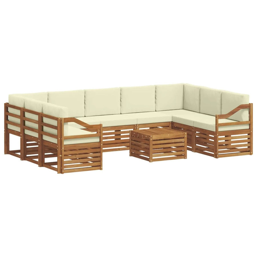 vidaXL Sofagarnitur 10-teilig aus Massivholz Akazie in Natur und Beige mit Polsterkissen und Armlehnen im modernen Latten-Design - Bild 2