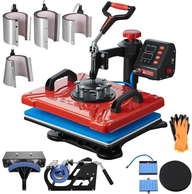 Buying Solutions MB 10 in 1 Heizpresse mit Schwenkarm und 360 Grad Rotation, 1000W Sublimationsmaschine für T-Shirts, Rot - Bild 1