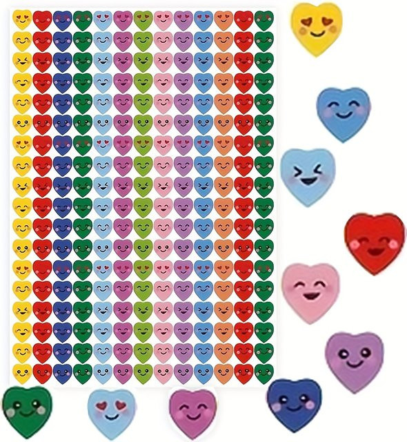 1170 Happy Hearts Selbstklebende Herzaufkleber in Bunt als Dekorative Etiketten für Valentinstag und Hochzeiten - Bild 1