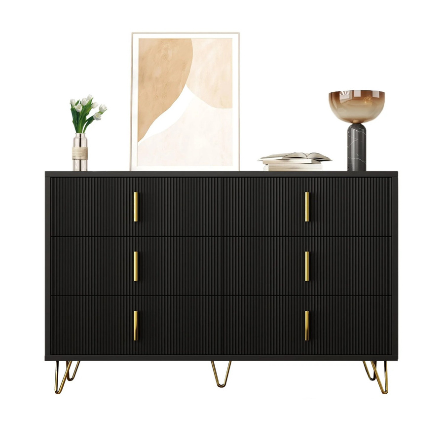 okwish Sideboard Modern Schwarz mit Goldgriffen B/T/H: 120 x 40 x 77 cm - Bild 2