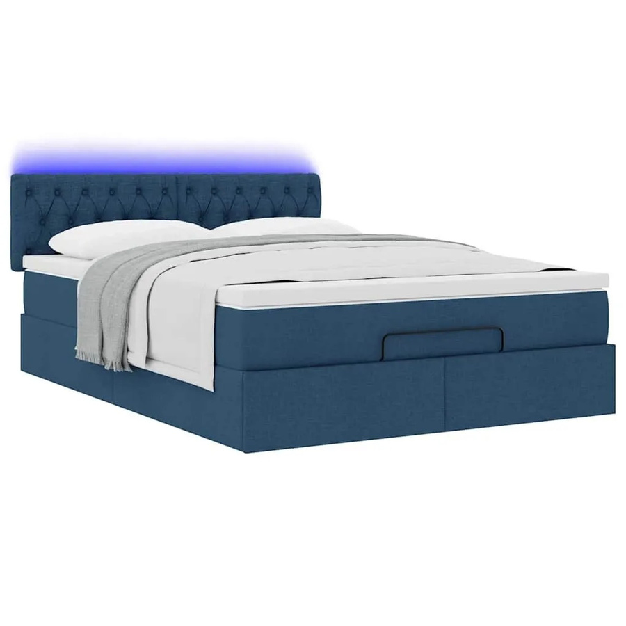 vidaXL Ottoman-Bett mit Matratze und LED-Beleuchtung in Blau, inklusive USB-Ladeanschluss und Lift-up-Funktion, B/T/H: 140 x 200 x 44 cm - Bild 2