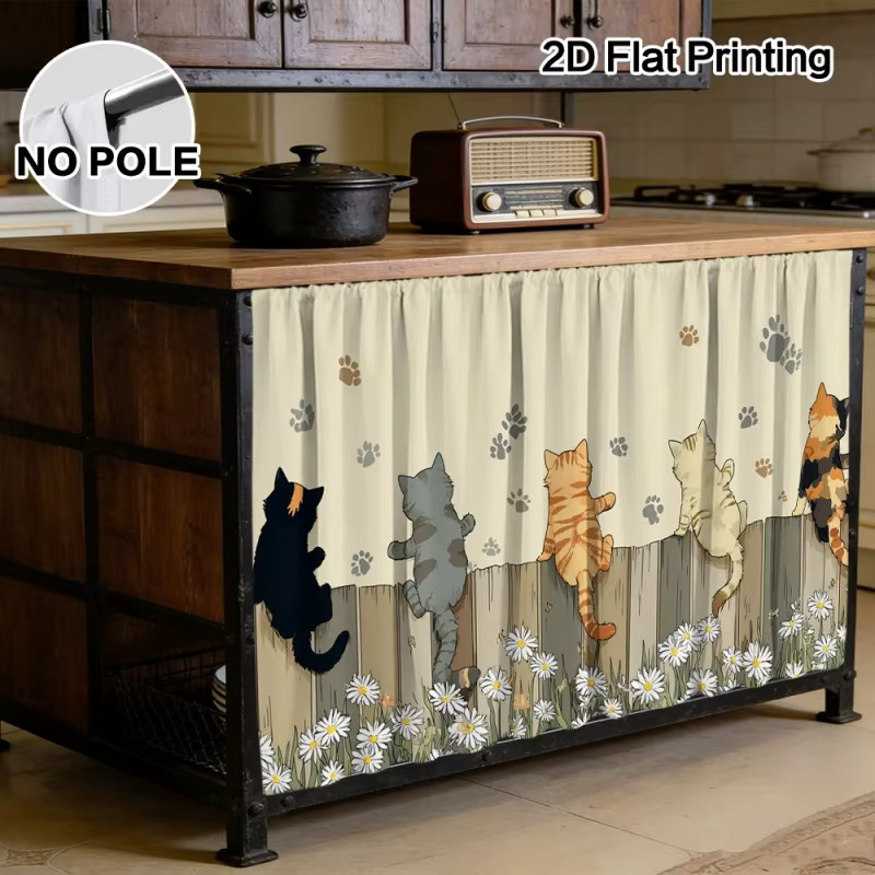 VIKAMA 2D Flache Schrankvorhänge mit Katzenmotiv für Küche und Bad, Mehrfarbig - Bild 2