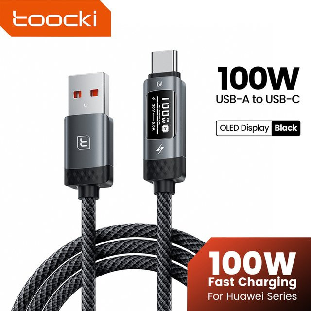 Toocki TX111A2 USB-A auf USB-C Kabel mit Digitalanzeige, 100W Schnellladegerät Typ C, Schwarz - Bild 1