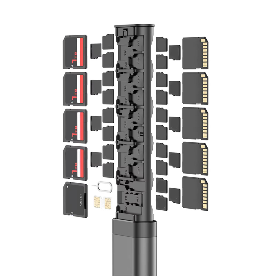 Tragbares SD-Kartenetui aus Metall mit Pop-up-Design in Schwarz für 10 SD-Karten, 27 Micro-SD-Karten und 2 SIM-Karten - Bild 4