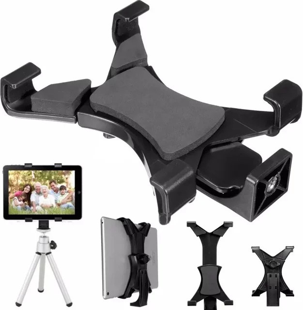 Universelle Tablet Stativ Halterung mit 1/4 Zoll Gewinde Adapter für iPad und Galaxy Tablets sowie Smartphones in Schwarz - Bild 1