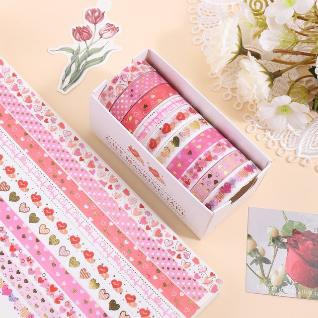 Kawaii Washi Tape Set mit Sternen und Herzen in Goldfolie für Scrapbooking und Journaling - Bild 1