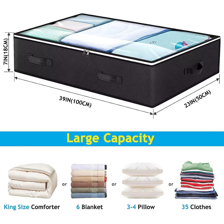 Untior 3er-Pack Unterbett-Aufbewahrungsbox Organizer, faltbare Aufbewahrungstaschen aus Stoff mit transparentem Fenster, Grau/Schwarz/Transparent - Bild 2