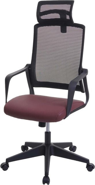 Ergonomischer Proregal Bürostuhl in Bordeauxrot mit Kopfstütze und Kunstleder, Drehstuhl mit Armlehnen und Rollen, H x B x T: 128 x 64 x 66 cm, Sitzhöhe: 44 cm - Bild 1