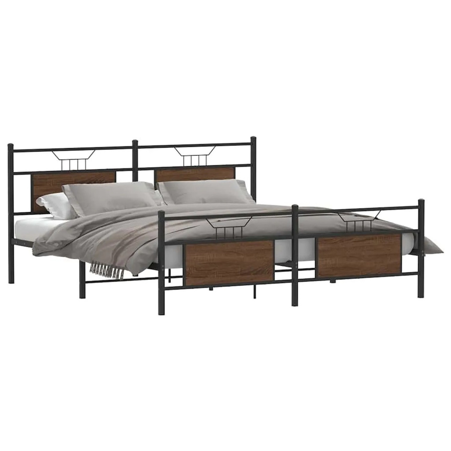 vidaXL Metallbett in Eiche Braun ohne Matratze B/T/H: 160 x 200 x 91,5 cm - Bild 2