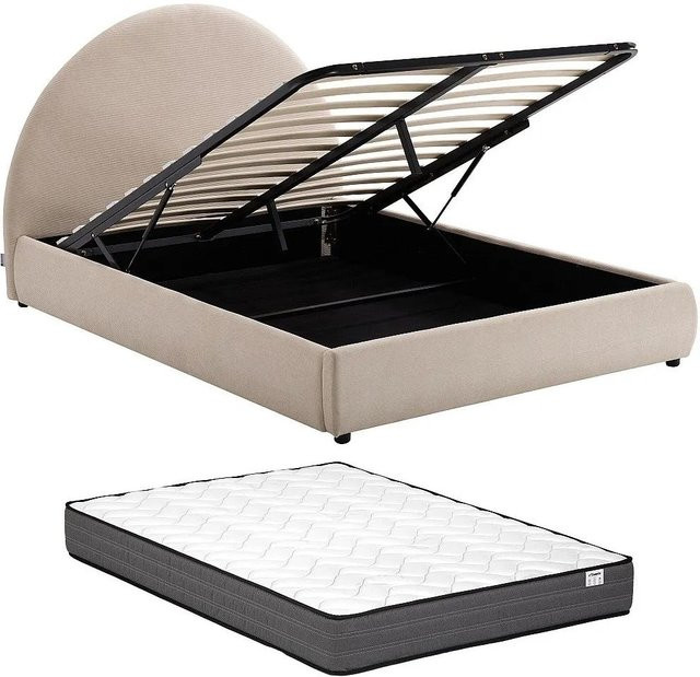 Vente-unique Bett Lirimo mit Bettkasten in Beige, Modernes Design, B/T/H: 180 x 200 x 111 cm - Bild 1