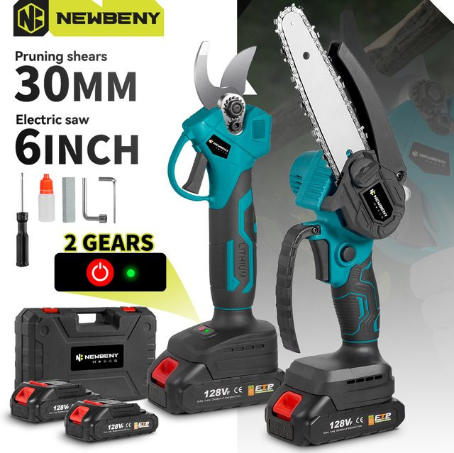 NEWBENY Bürstenlose elektrische Kettensäge mit Teleskopstange als Hochastsäge und Holzbearbeitungswerkzeug für Makita-Akkus in Petrol - Bild 1