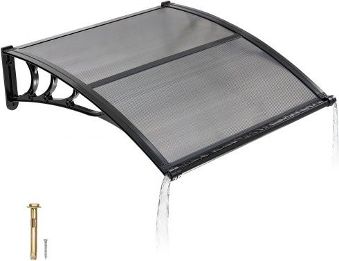 VEVOR Pultbogenvordach für die Haustür aus Polycarbonat mit Entwässerung und ABS-Halterung, Rauchgrau, B/H: 96,5 x 101,7 cm - Bild 1