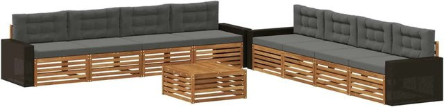 vidaXL Outdoor-Sofagarnitur 9-teilig in U-Form aus Akazienholz und anthrazitfarbenem Polyester mit Sitzkissen und Tisch - Bild 1