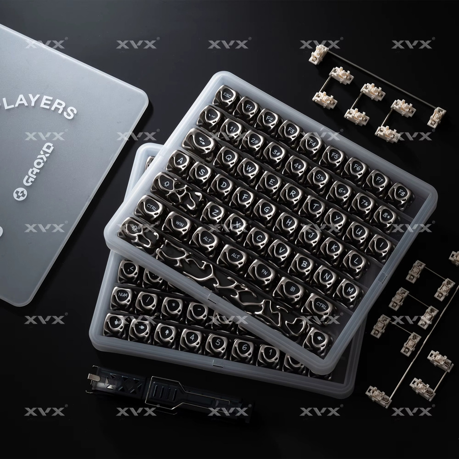 XVX Venom Tastenkappen aus ABS+PC mit Metalltextur und Nebel-Effekt, transparent/silber, 61 Tasten - Bild 2
