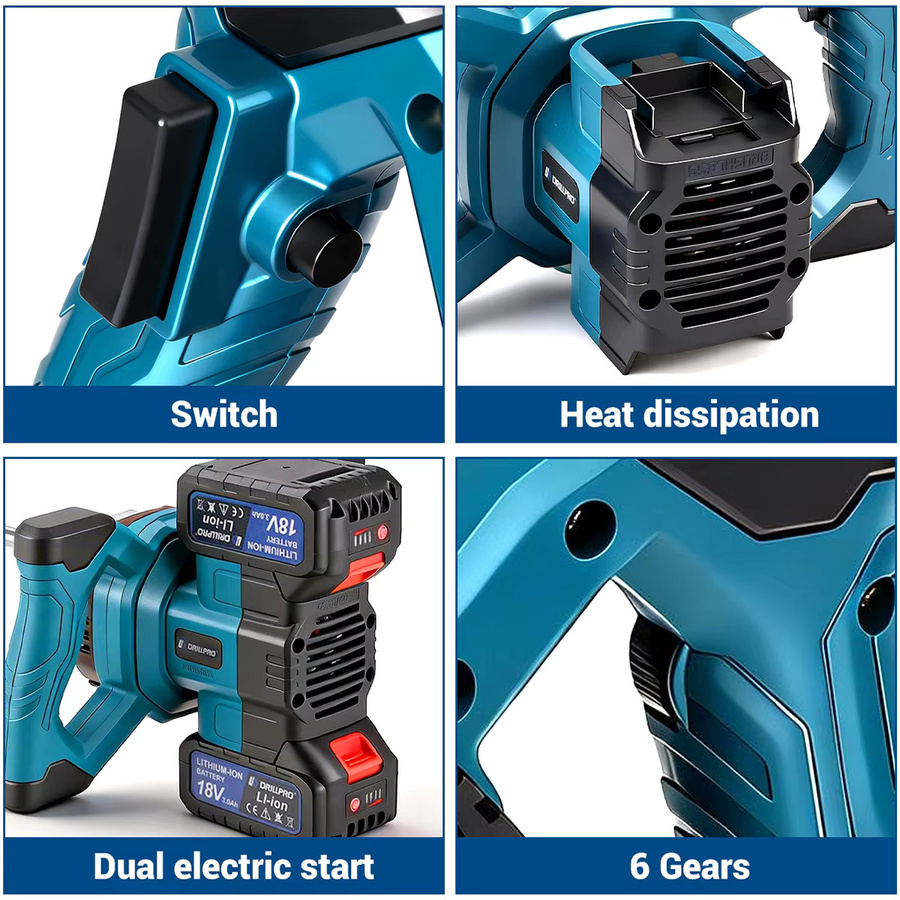 Drillpro Bürstenloser Elektromixer in Blau mit 6 Geschwindigkeiten für Makita 18V Akku als kabelloser Betonmischer für Zement, Mörtel und Putz - Bild 4