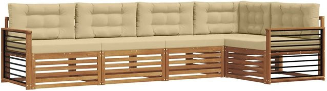 vidaXL Outdoor-Sofagarnitur in L-Form aus Akazienholz mit Kissen, 5-teilig, Beige - Bild 1