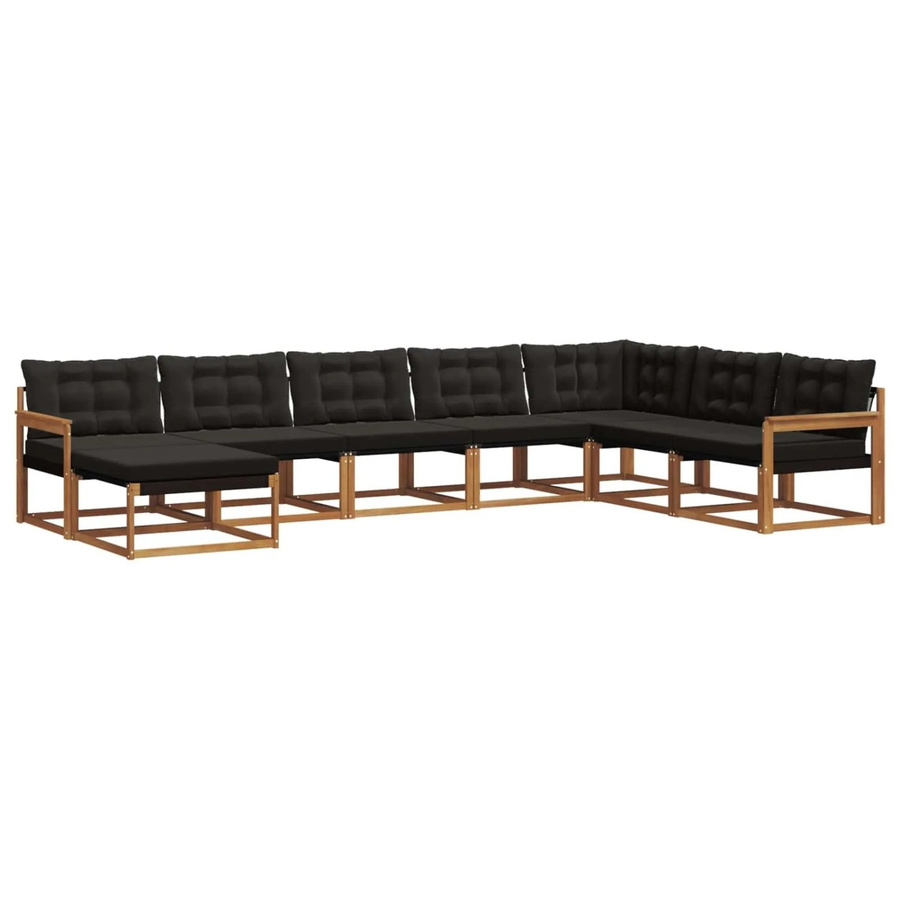 vidaXL Outdoor-Sofagarnitur in U-Form aus Akazienholz und Textilene mit Kissen, Schwarz und Natur - Bild 2