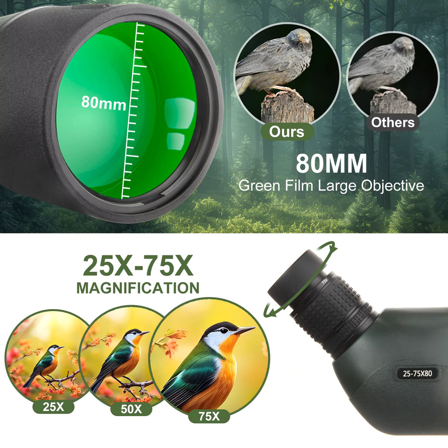 Leistungsstarkes Teleskop-Spektiv mit Zoom-Monokular und Telefonadapter für die Vogelbeobachtung und beim Camping in Schwarz - Bild 2