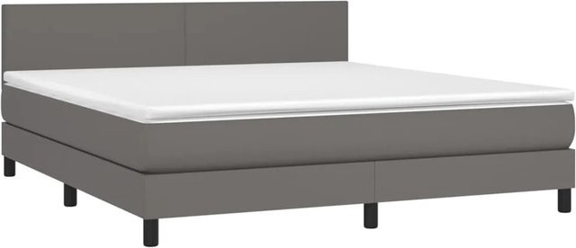vidaXL Boxspringbett mit Matratze in Grau aus Kunstleder mit LED-Unterbettbeleuchtung und USB-Anschluss, B/T/H: 180 x 200 x 78 cm - Bild 1