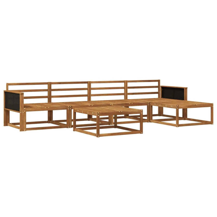 vidaXL Outdoor-Sofagarnitur aus Akazie Massivholz in Braun, 6-teiliges Set mit Tisch, Mittelsofas, Fußhocker und Armlehnen im modernen Latten-Design - Bild 2