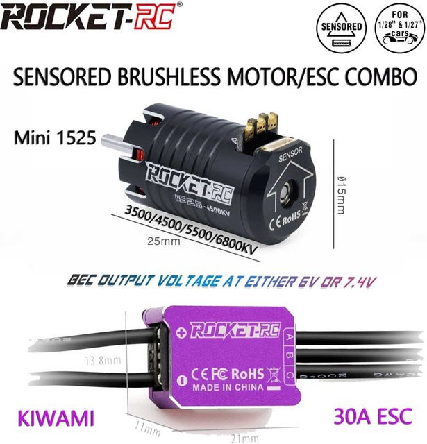 ROCKET-RC KIWAMI 30A ESC Mini1525 3500/4500/5500/6800KV Motor Sensored Bürstenlose Combo für 1/28 1/27 RC Autos Moskito Autos - Bild 1