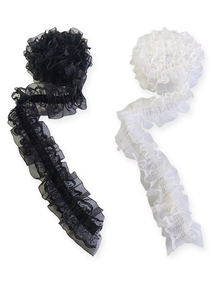 Elastisches Spitzenband in Schwarz-Weiß für Nähen und Basteln, Breite: 4 cm - Bild 5