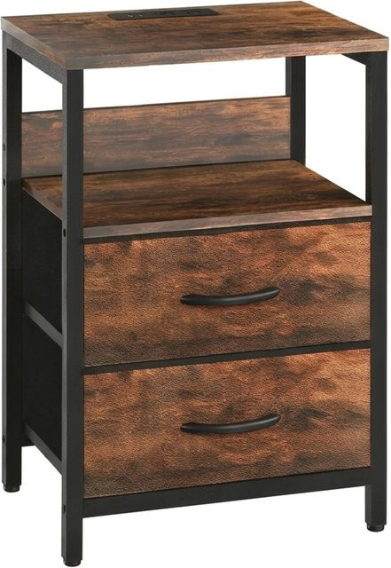 Relaxdays Beistelltisch im Industrial-Style aus MDF und Eisen mit USB-Anschluss, Braun/Schwarz, B: 60 cm, T: 40 cm, H: 30 cm - Bild 1